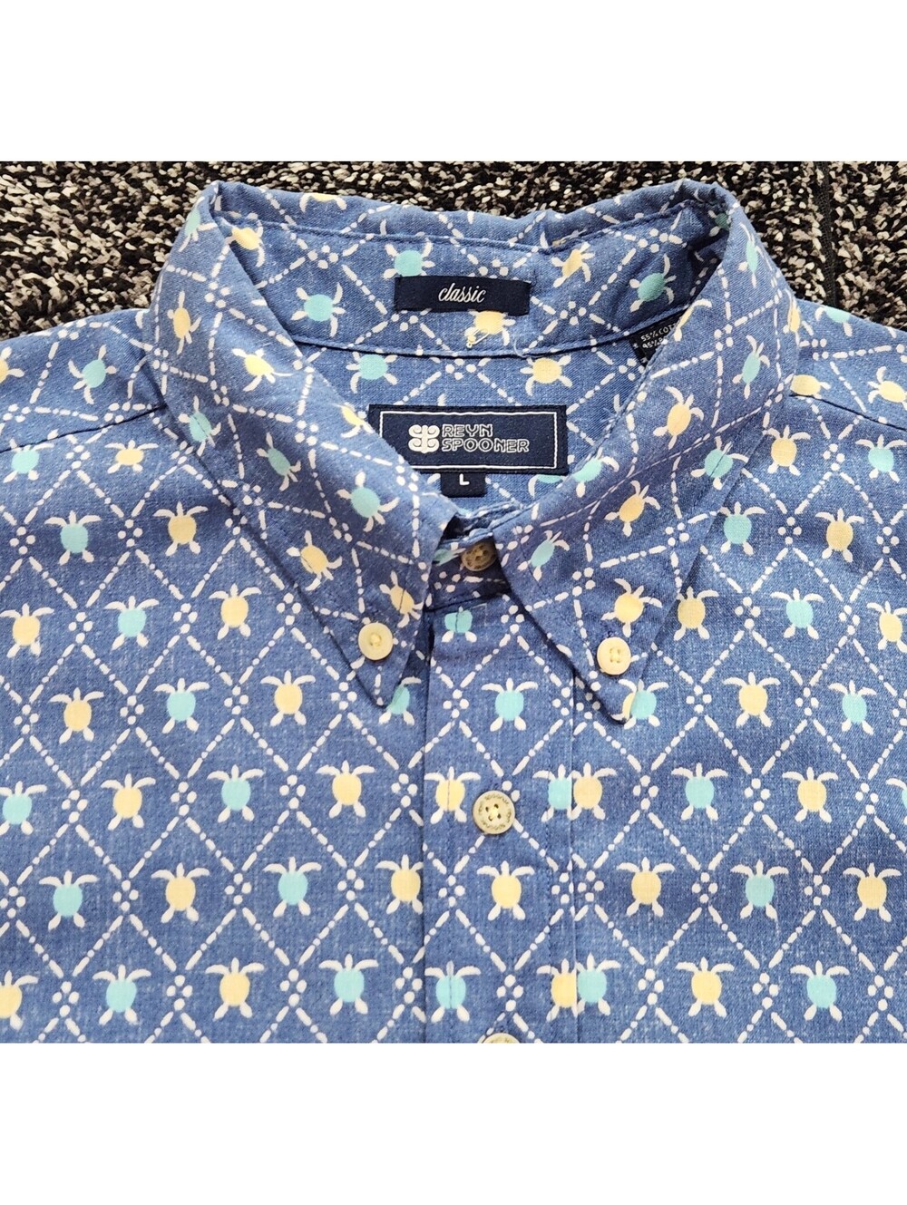 Vntg Reyn Spooner Shirt Men Large Blue Honu Sea Turtle Lattice Hawaiian Aloha